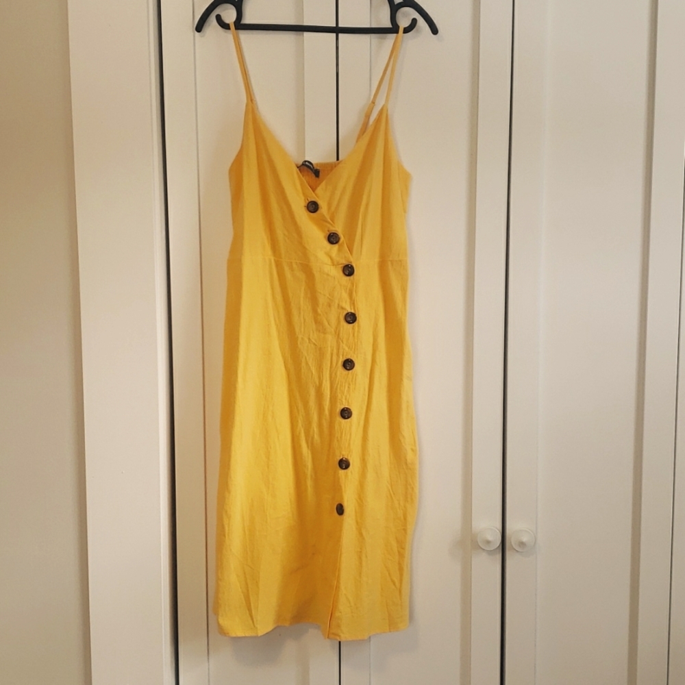 Asymmetric Button-Down Spaghetti Strap Dress